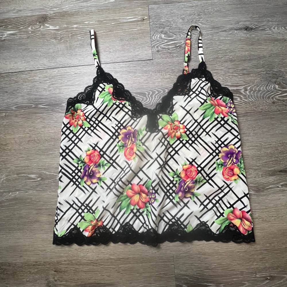 Victoria's Secret Camisole Womens P White Floral Lace Trim Vintage Gold Label